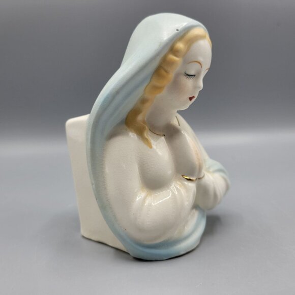 Vintage Ceramic Praying Virgin Mary Figurine Vase Blue White Religious Decor 4.5 - Picture 3 of 15